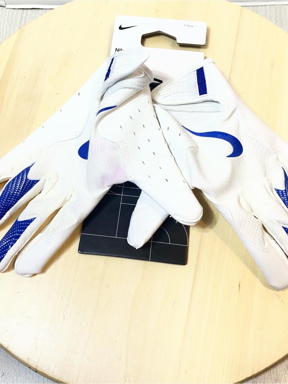 Nike Vapor Jet Football Receiver Gloves White Royal Blue Size Large L NEW

Att7#